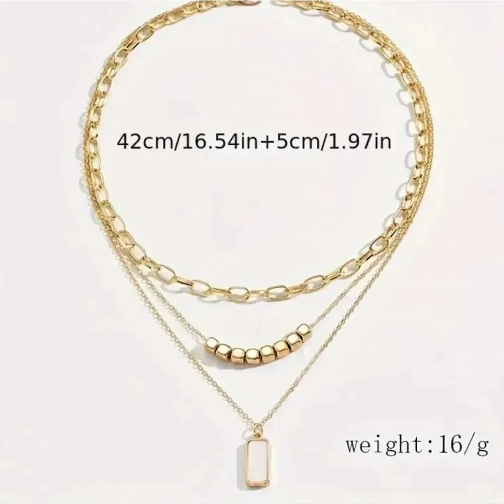 Gold Multi Layered Pearl Smooth Necklace